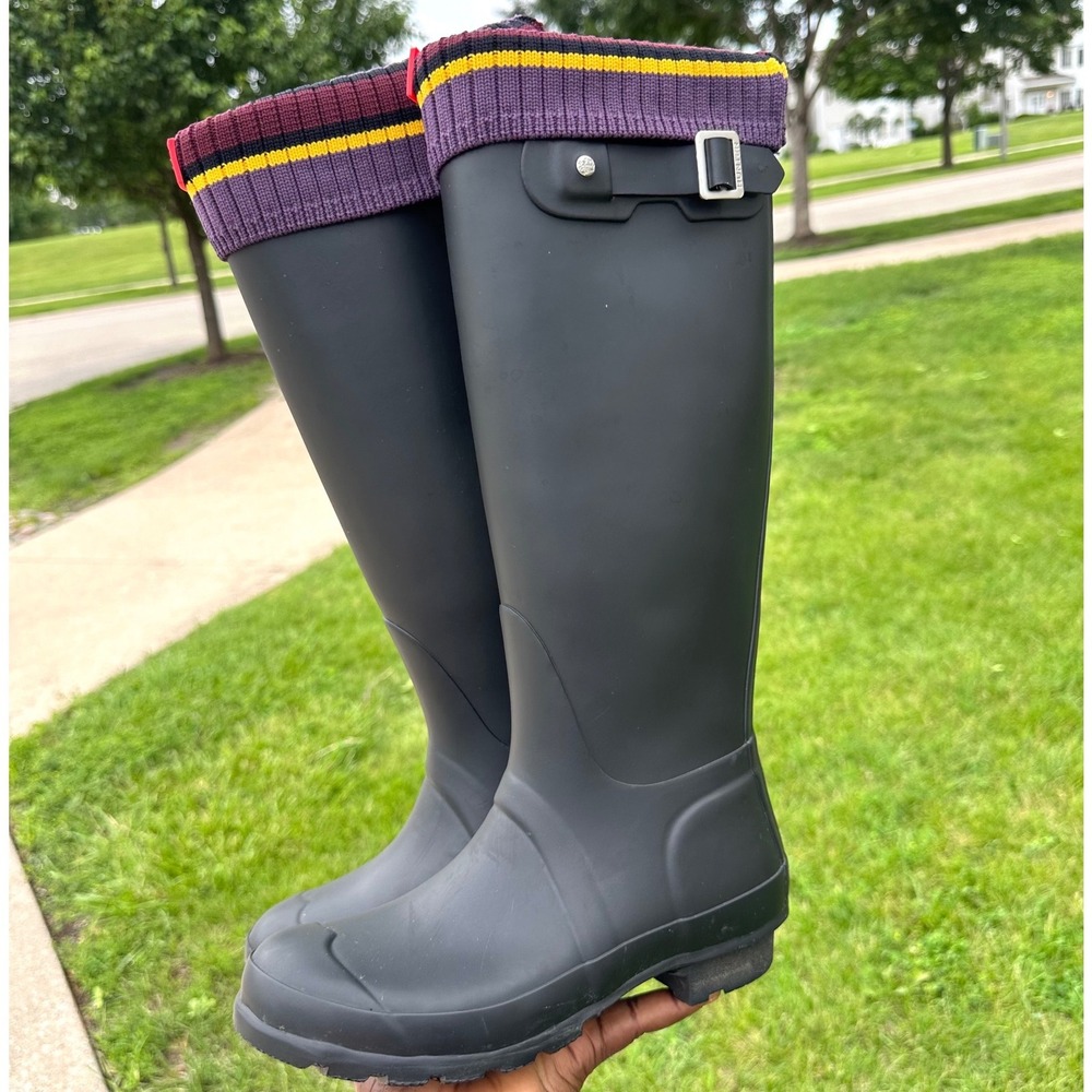 Hunter Women's Original Tall Rain Boots US Size 6 Matte Black With Boot Socks - Picture 15 of 15